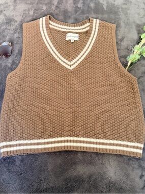 Freshman Brown V-Neck Sweater Vest with Cream Trim